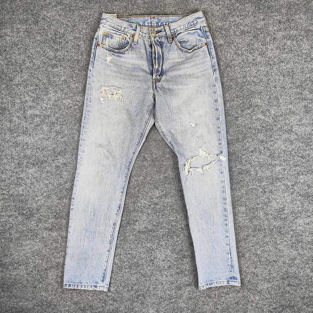 Levis 501 Jeans Womens W27 L28 Light Wash Blue High Rise Distressed Denim